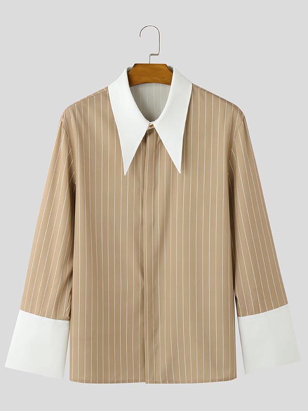 Mens Colorblock Striped Long-Sleeve Shirt SKUK94142