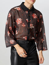 Mens Floral Print Sheer 3/4 Sleeve Shirt SKUK62934