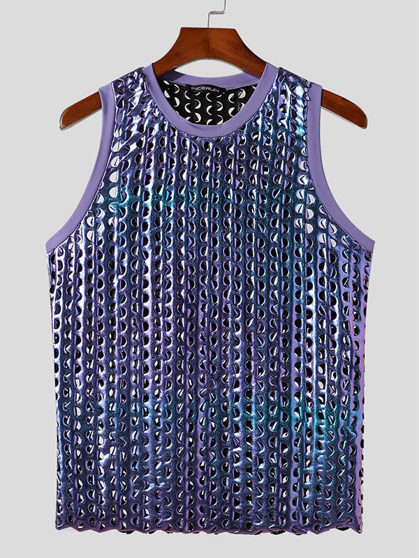 Mens Ombre Metallic Hollow Out Sleeveless Vest SKUK10285