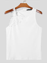 Mens Solid Lace Patchwork Sleeveless Vest  SKUK48532