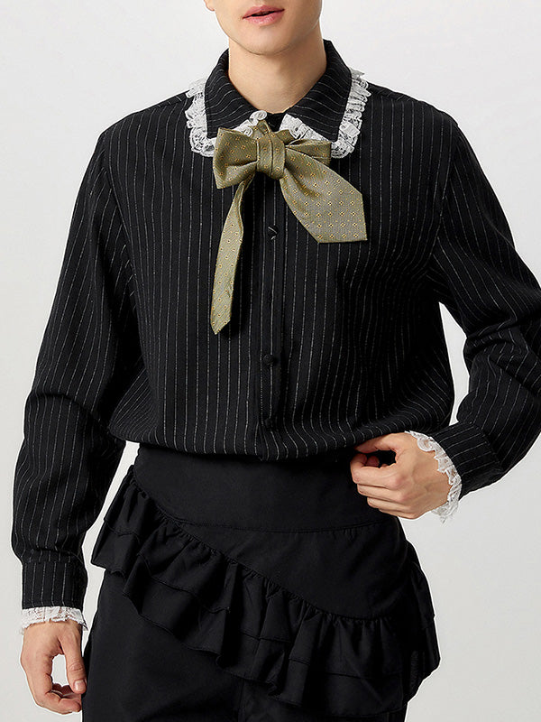 Mens Lace Patchwork Striped Long-Sleeve Shirt SKUK81734