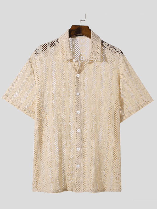 Mens Lace Cut-Out Short Sleeve Shirt SKUK65695