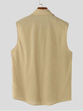 Mens Solid Double Pockets Sleeveless Shirt SKUK46353