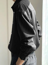 Mens Striped Lapel Casual Long Sleeve Shirt SKUK40013