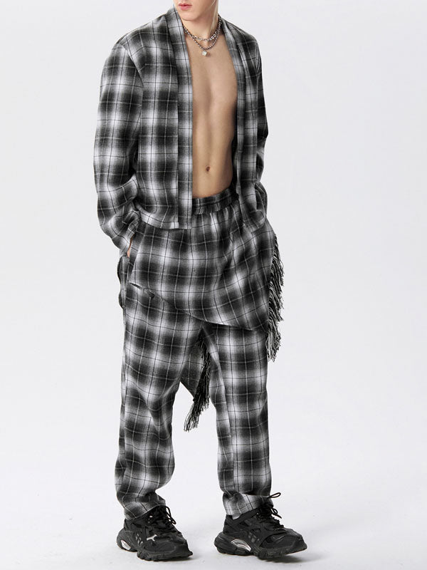 Mens Plaid Kimono Casual Two Pieces Outfits SKUK44895