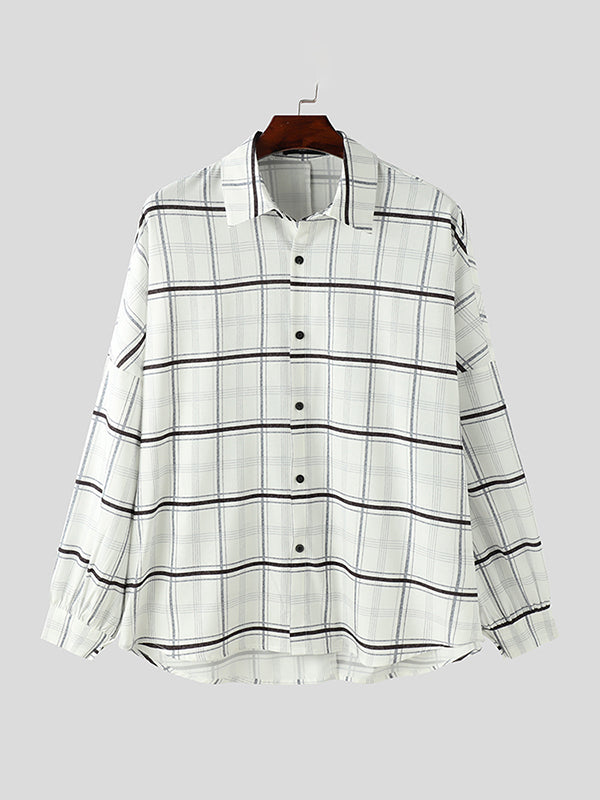 Mens Hong Kong Style Plaid Long-Sleeve Shirt SKUK75368