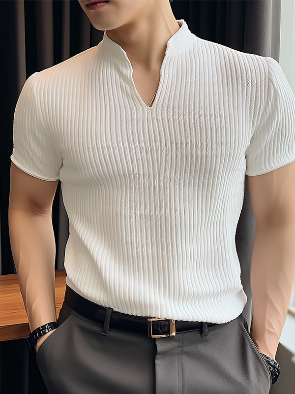 Mens Solid V-Neck Knit Short Sleeve T-Shirt SKUK40546