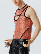 Mens Snake Pattern Cutout Mesh Sleeveless Vest SKUK11281