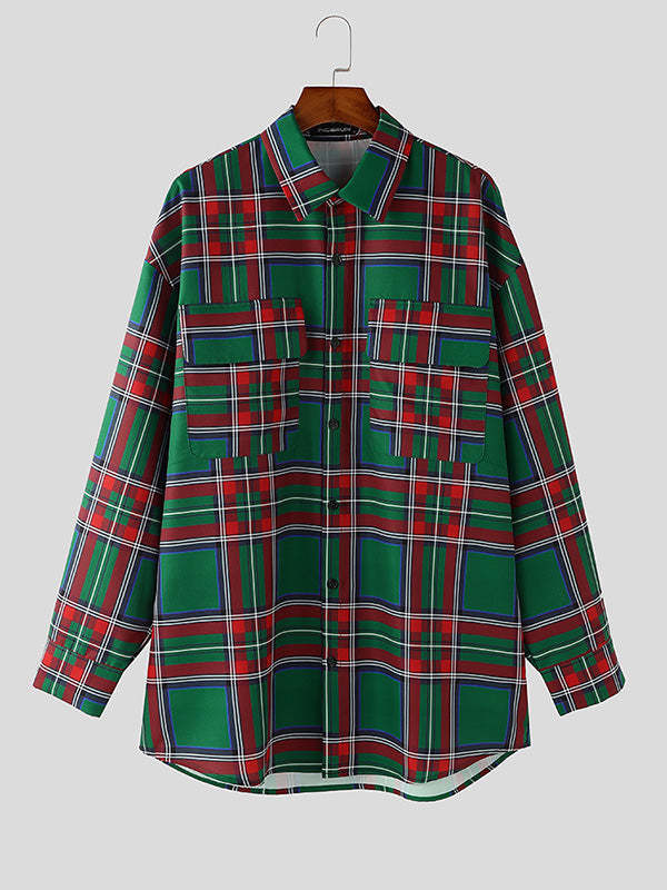 Mens Plaid Christmas Color Long-Sleeve Shirt SKUK90338