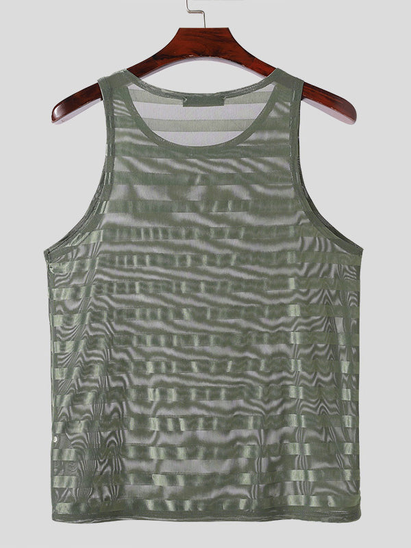 Mens Striped See Through Sleeveless Casual Vest SKUK63278