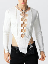 Mens Solid Lace-Up Long Sleeve Bodysuit SKUK15840