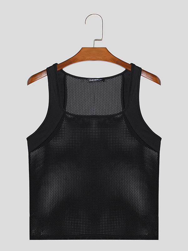 Mens Mesh Patchwork See Through Sleeveless Vest SKUK42902