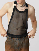 Mens Hollow-Out Design Sheer Mesh Backless Tank SKUK89222