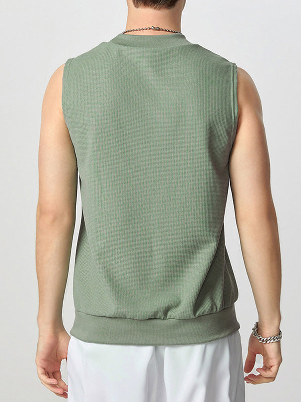 Mens Solid Crew Neck Knit Sleeveless Vest SKUK49437