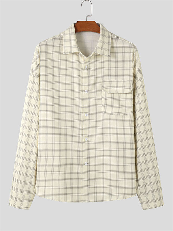 Mens Corduroy Plaid Long Sleeve Shirt SKUK77014