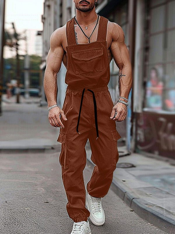 Mens Solid Cargo Pockets Casual Overalls SKUK61931