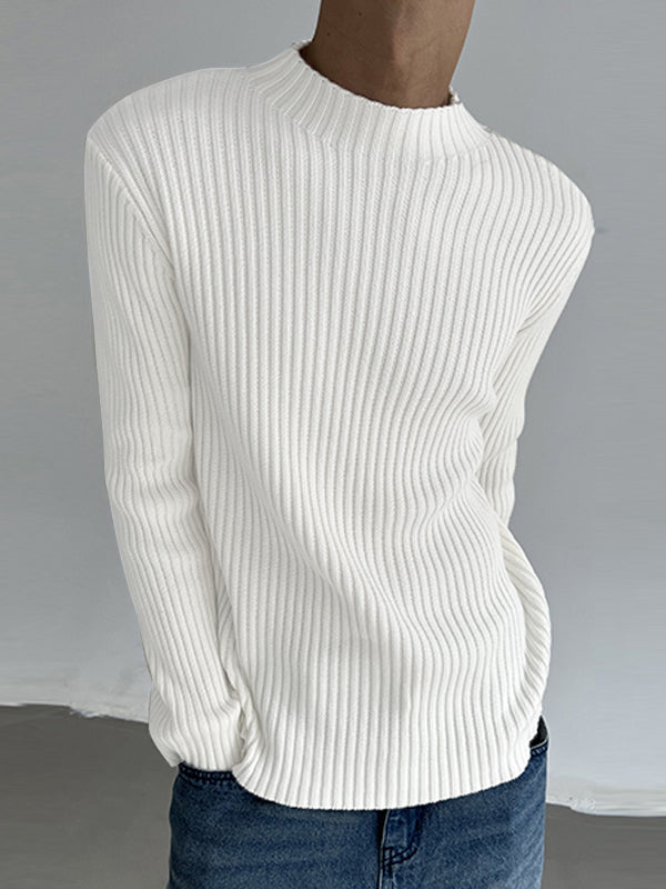 Mens Solid Rib-Knit Long Sleeve Sweater SKUK33374