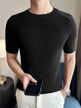 Mens Solid Textured Casual Short Sleeve T-Shirt SKUK63092