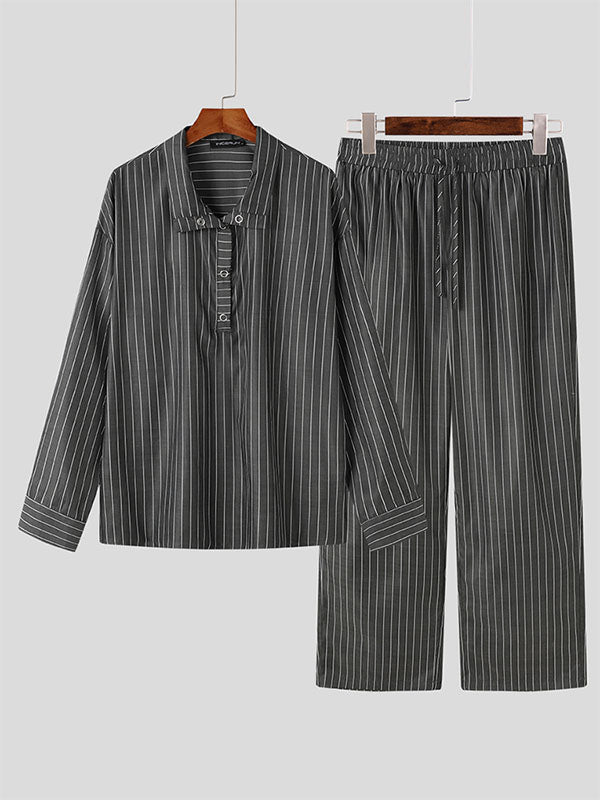 Mens Pinstripe Collared Two Pieces Outfit SKUK73701