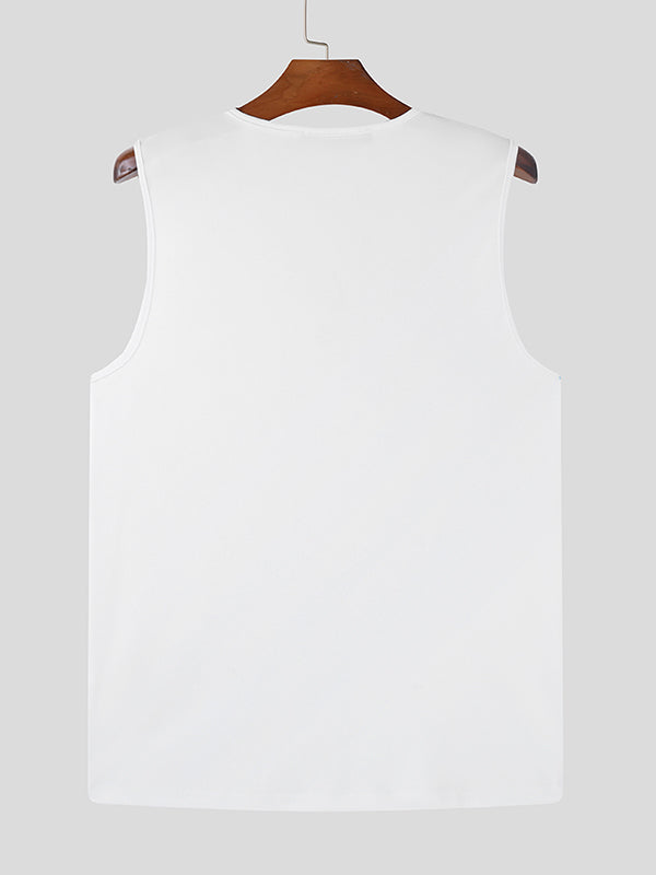 Mens Metal Button U-Neck Sleeveless Tank SKUK76534