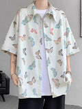 Mens Butterfly Print Lapel Collar Short Sleeve Shirt SKUK58641