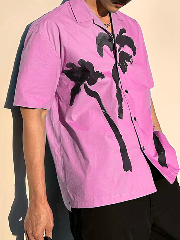 Mens Palm Tree Print Short-Sleeve Shirt SKUK67191