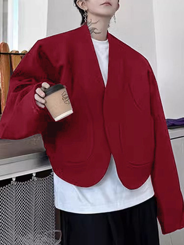 Mens Solid Color Casual Cropped Long Sleeve Cardigan SKUK84380