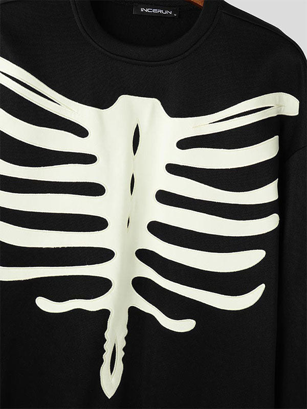 Mens Skeleton Print Color-Block Long-Sleeve Hoodie SKUK84504