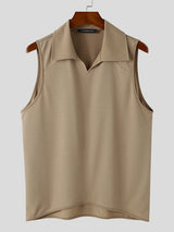 Mens Solid Lapel Knit Sleeveless Vest SKUK40550