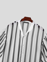 Mens Striped V-Neck Chiffon Half Sleeve Shirt SKUK47000