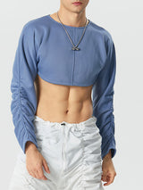 Mens Ruched Sleeve Backless Pullover Crop Top SKUK32372