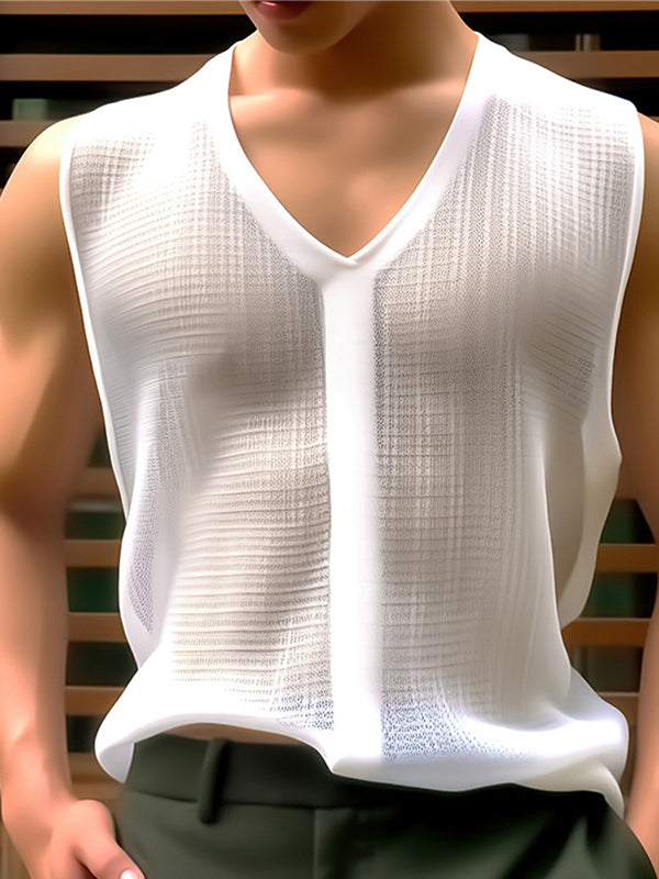 Mens Mesh See Through V-Neck Sleeveless Vest SKUK48357