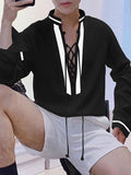 Mens Ribbon Patchwork Lace-Up Long Sleeve Shirt SKUK46418