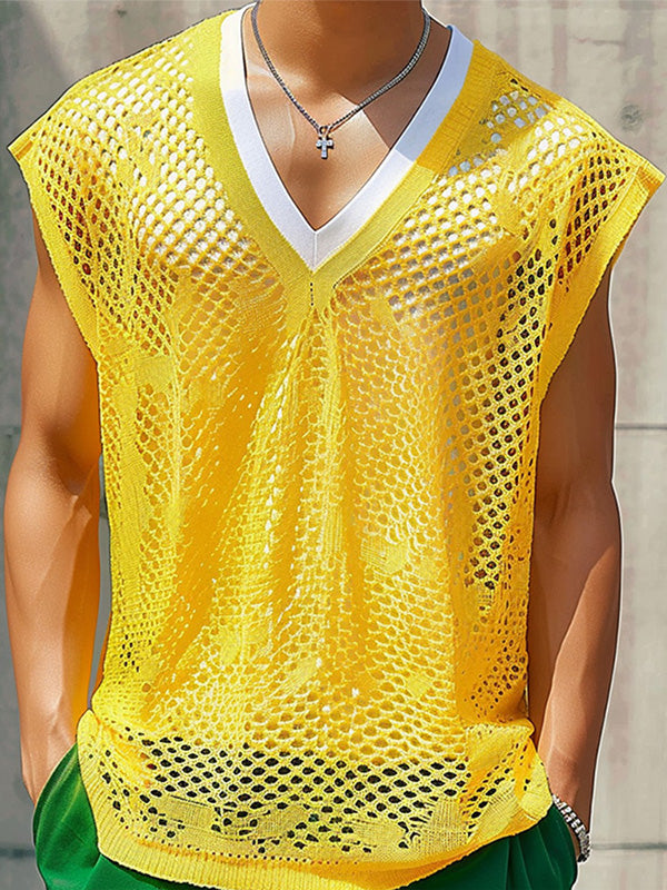 Mens Solid Color Sheer Mesh Tank SKUK74915