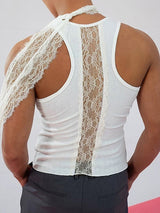 Mens Asymmetric Hem Lace Patchwork Tank SKUK90573