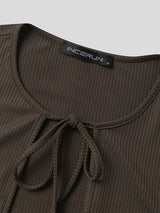 Mens Tie Cutout Knit Puff Sleeve T-Shirt SKUK34509