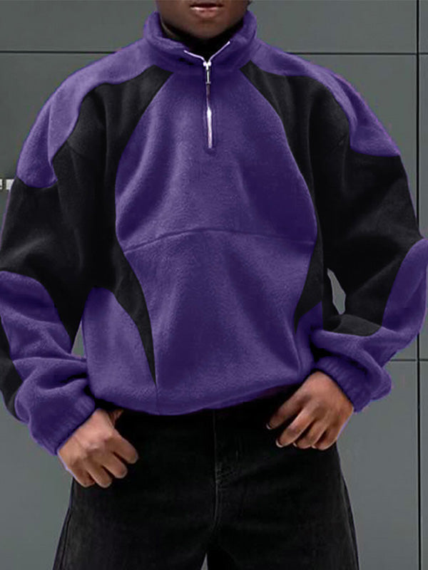 Mens Color-Block Panel Long-Sleeve Pullover Hoodie SKUK89150