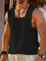 Mens Textured Hollow Square Neck Sleeveless Tank SKUK67980