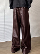 Mens Solid Color Leather Wide-Leg Pant SKUK88078