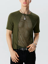 Mens Mesh Patchwork Raglan Sleeve T-Shirt SKUK16910