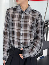 Mens Sheer Chiffon Plaid Long-Sleeve Shirt SKUK75366