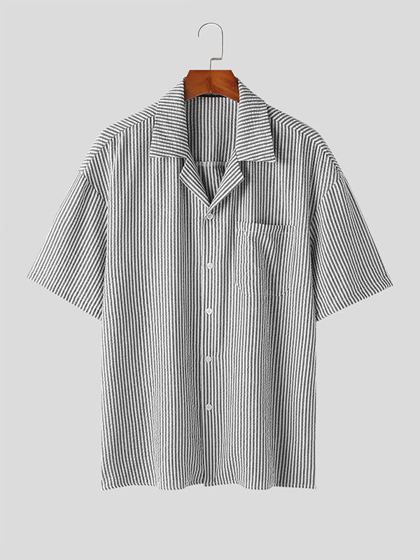 Mens Minimalist Bubble Stripe Cuban Collar Shirt SKUK67020