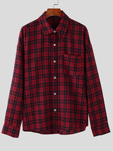 Mens Plaid Patchwork Long Sleeve Shirt SKUK85440