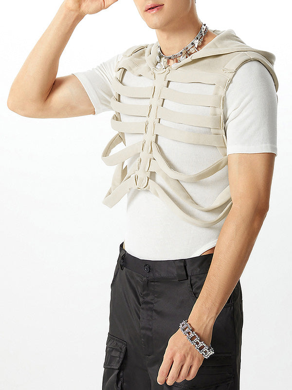 Mens Deconstruction Design Sleeveless Hooded Waistcoat SKUK45514