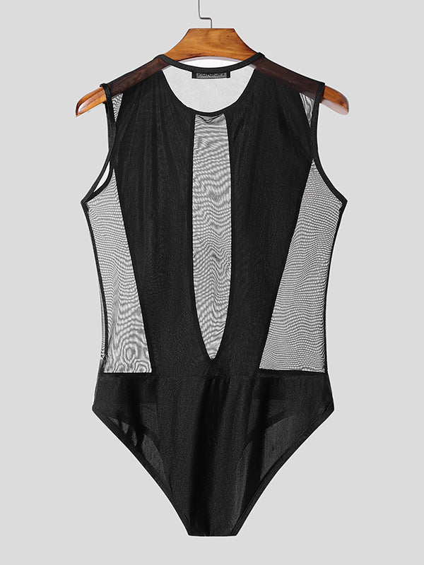 Mens Sheer Mesh Sleeveless Bodysuit SKUK89172