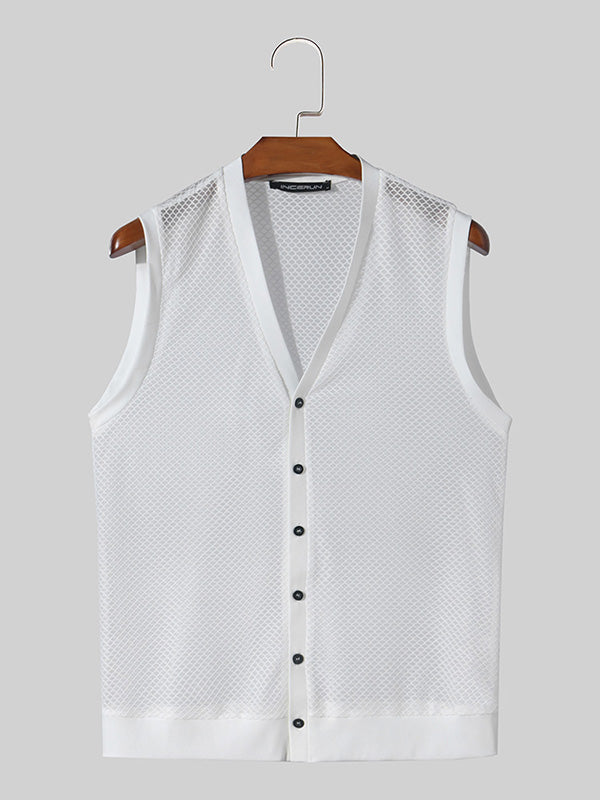 Mens Mesh See Through V-Neck Sleeveless Vest SKUK51015