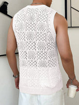 Mens Windowpane Pattern See Through Sleeveless Vest SKUK54942