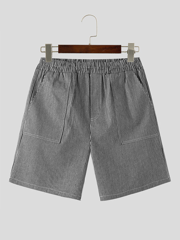 Mens Striped Side Pockets Elastic Waist Shorts SKUK56859