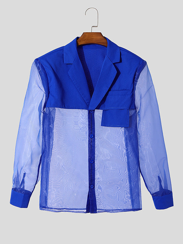 Mens Sheer Mesh Panel Long-Sleeve Blazer SKUK89134