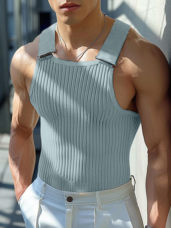 Mens Fashion Knitted Ribbed Suspenders Tank SKUK64756